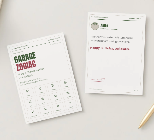 Garage Zodiac Astrology DIY Car Birthday Card – Digital Download  English