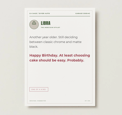 Garage Zodiac Astrology DIY Car Birthday Card – Digital Download  English