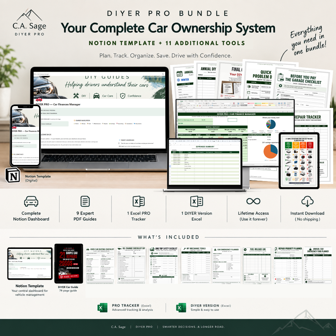 DIYER PRO Car Finances Manager Notion Template - Car Maintenance & Expense Tracker